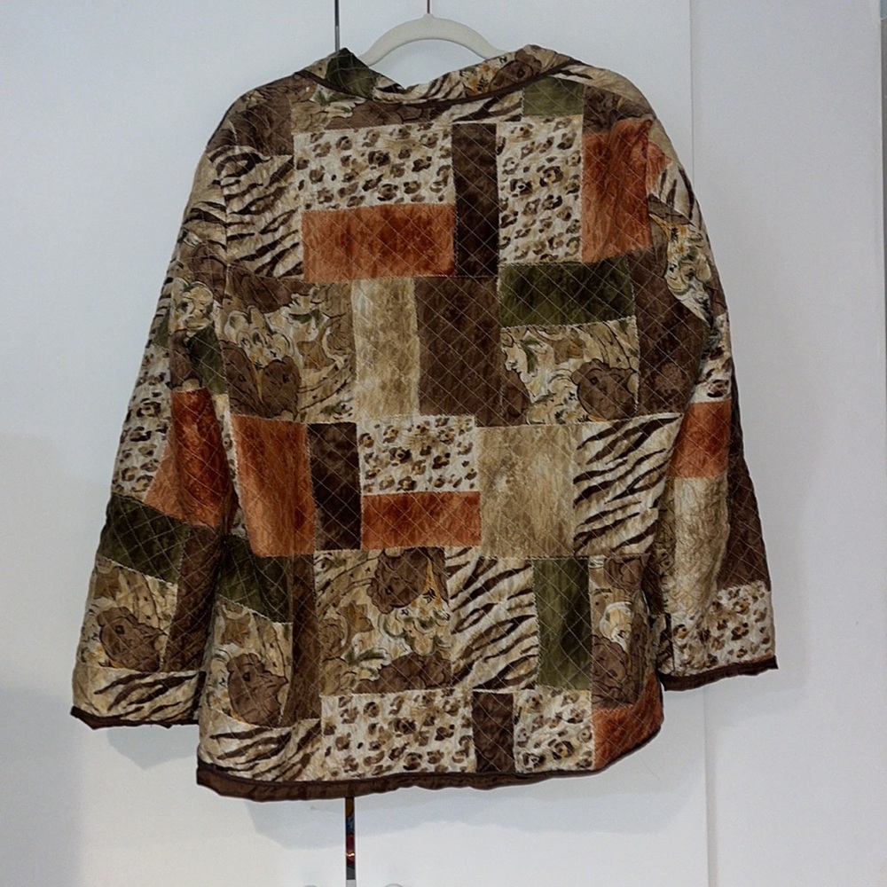 Vtg Alfred Dunner Silk Jacket Womens 2X Quilted Colorblock Animal Print Boho - Picture 3 of 7